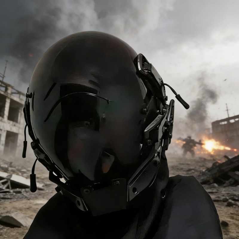 Helmet Full Face - Masque-casque cyberpunk style mecha, cagoule lumineuse
