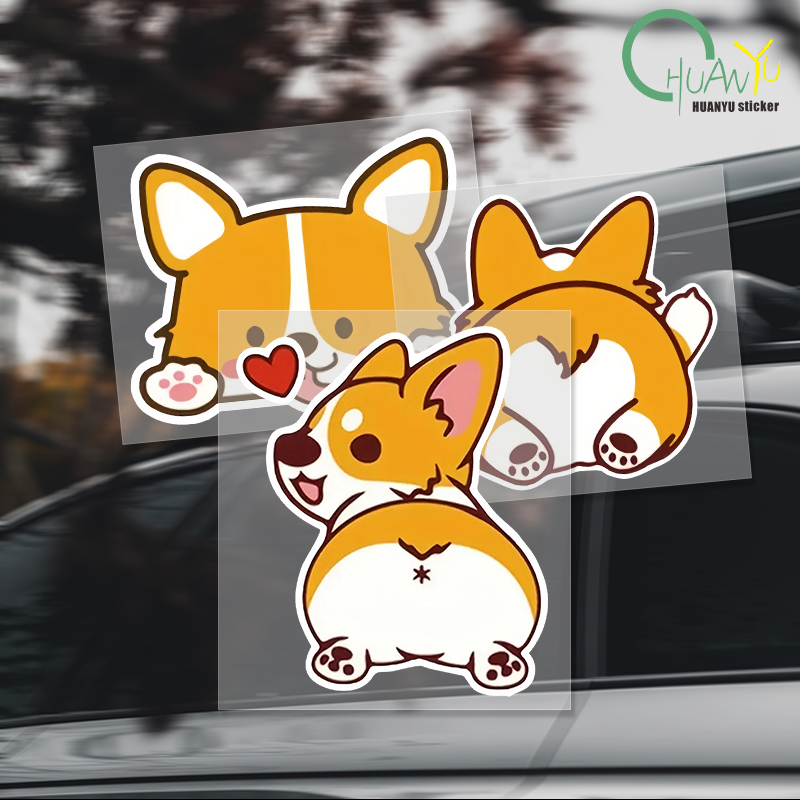 Motorcycle Gear Helmets - Autocollant Corgi de dessin animé pour